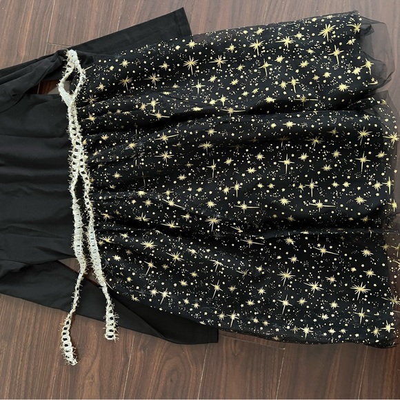 Girls Dress Girls Long Sleeve Mesh Hem Dress With Star Print Kids Clothes/black - Picture 4 of 6